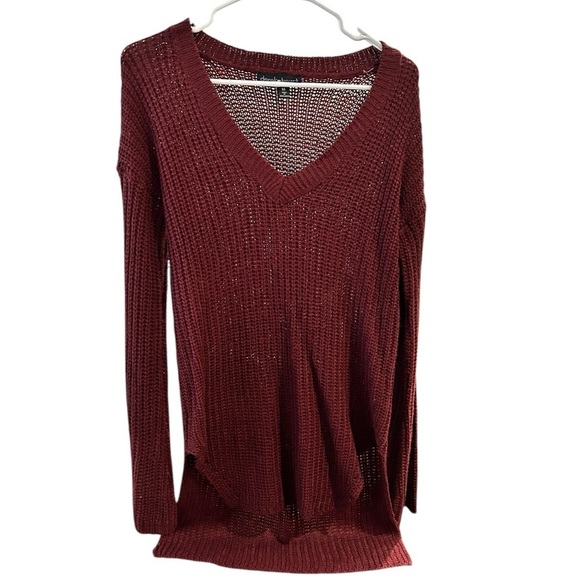 Derek Heart Red Crew Neck Sweater Lightweight Knit - Picture 4 of 9